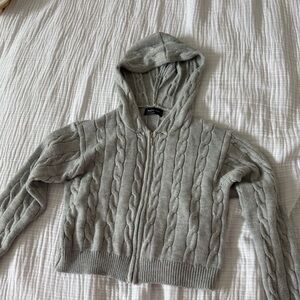 White Fox Boutique Gray Cable Knit Hoodie